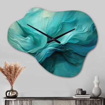 Turquoise Tranquility V - Asymmetric Metal Wall Clock